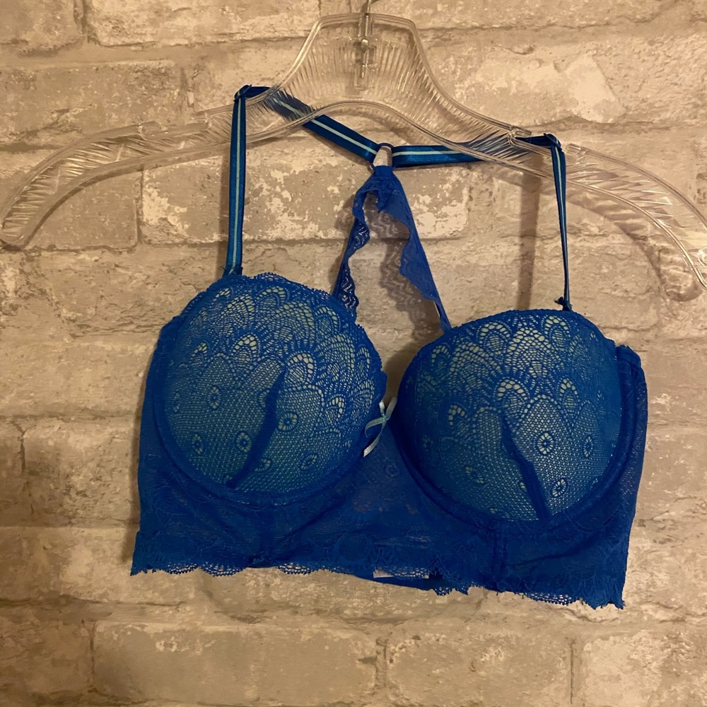 BLUE LACE RACER BACK BRA